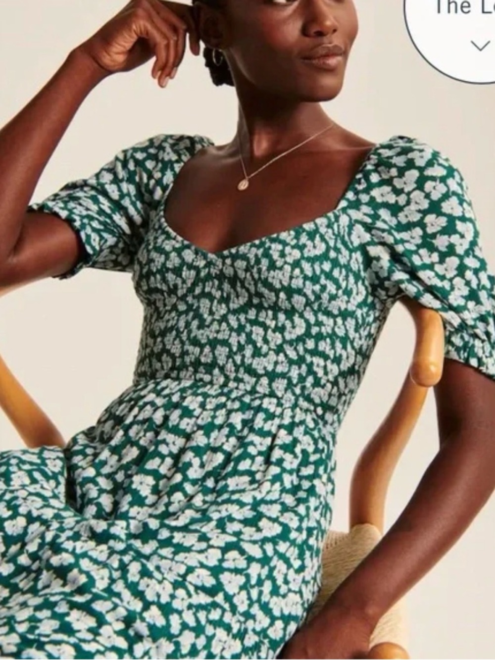 Abercrombie & Fitch Green Floral Midi Dress with Puff Sleeves - Picture 2 of 6